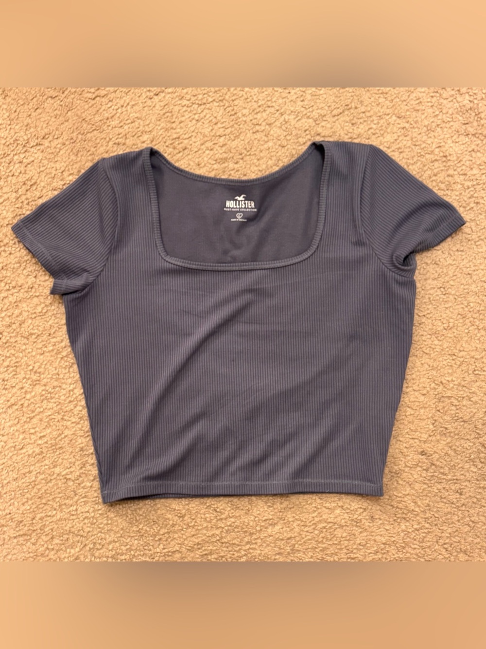 Hollister Ribbed Square Neck Crop Top - Slate Gray Blue size L